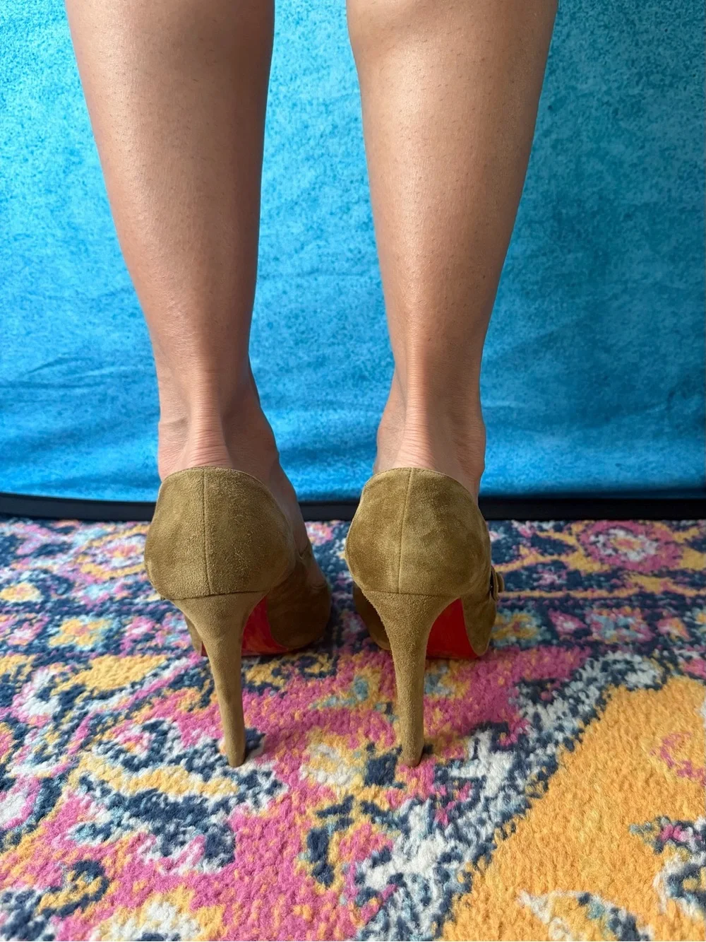Christian Louboutin Olive Green Suede Mary Jane Pumps